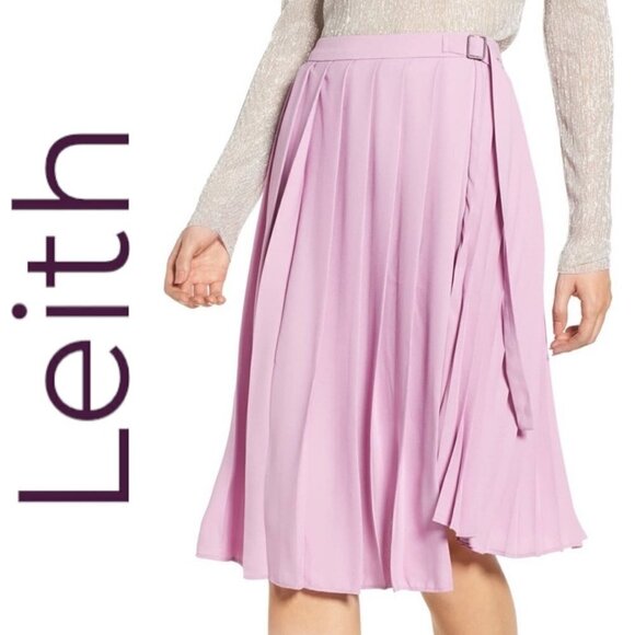 LEITH Barbiecore Power Pink Pleated Faux Wrap Midi Skirt, Size Small - Picture 1 of 9